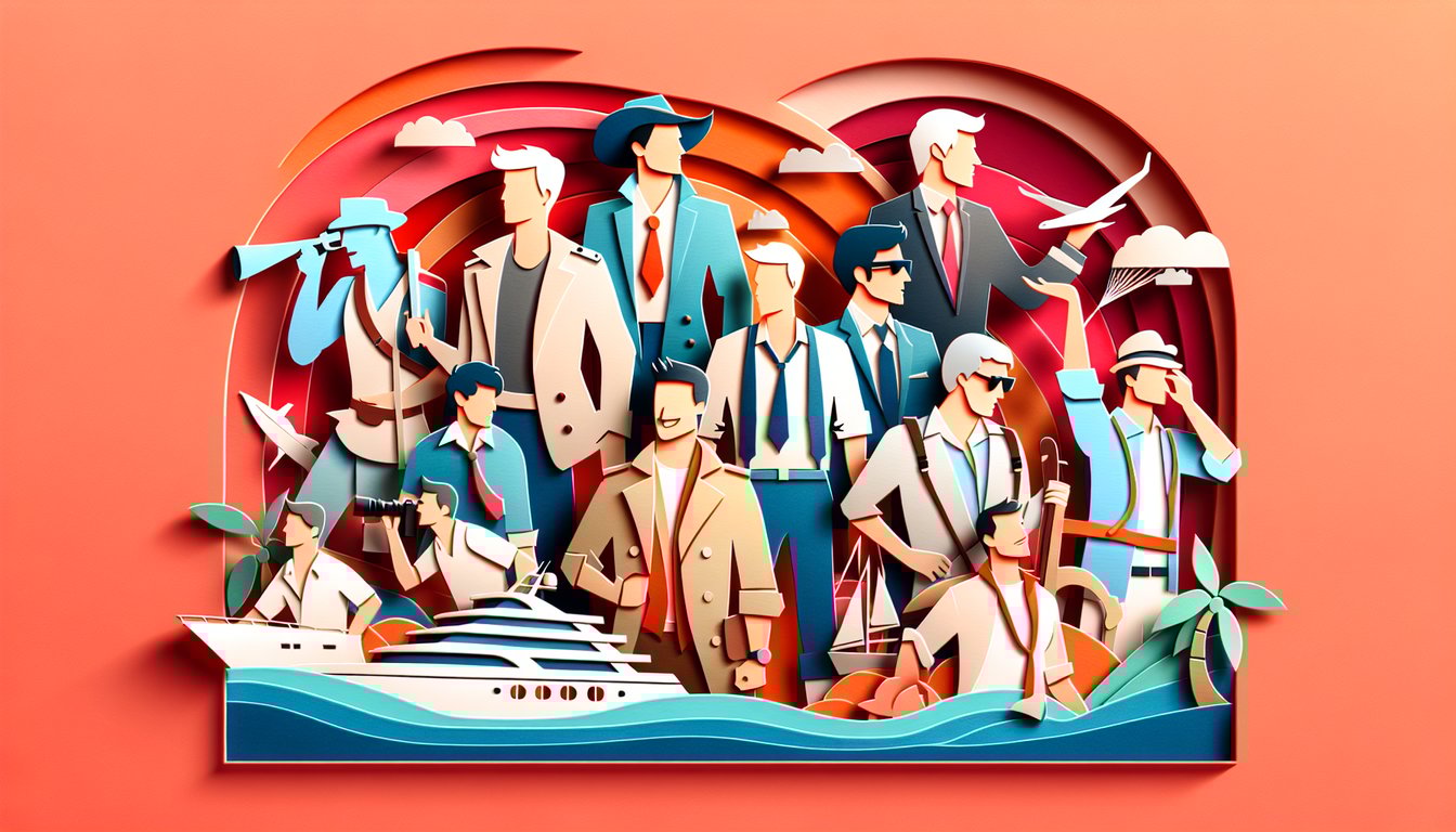 Paper art illustration for a Leonardo DiCaprio character quiz on a coral background