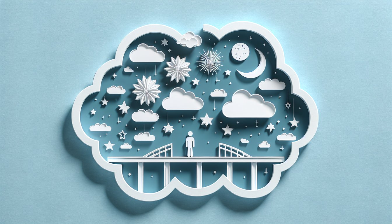 Paper art illustration for Maladaptive Daydreaming Test quiz on a sky blue background