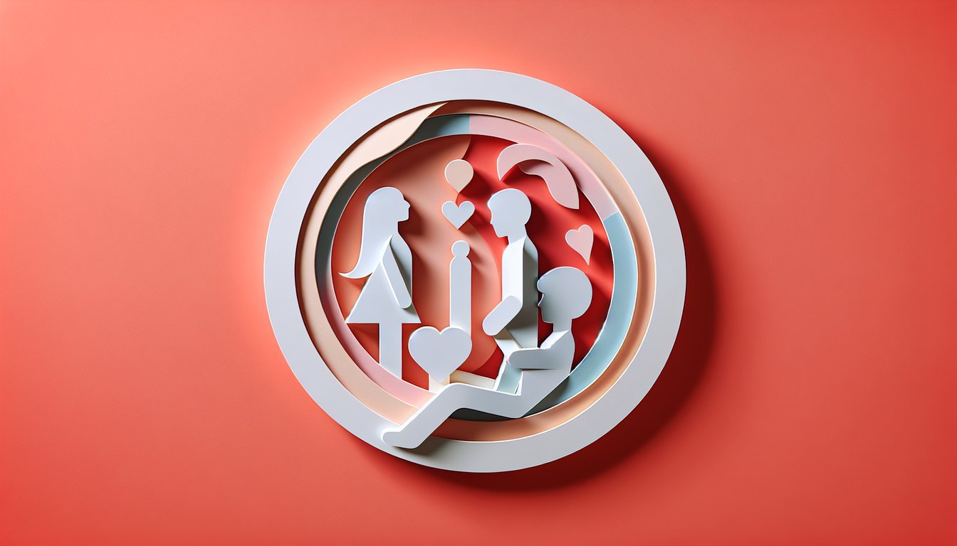 Paper art hearts and flowers on coral background promoting free demiromantic quiz to explore orientation