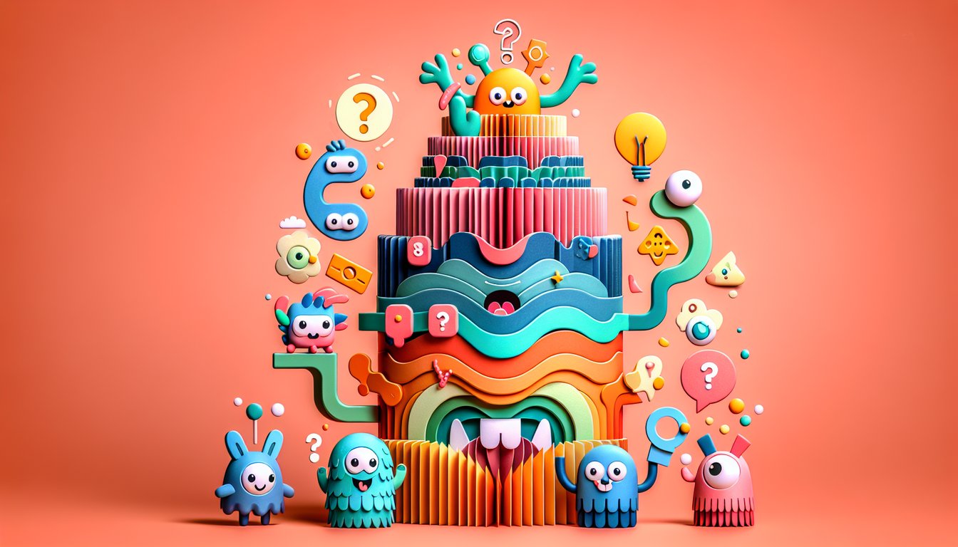 Paper art Monsters Inc quiz featuring Mike and Sulley on coral background fun trivia challenge
