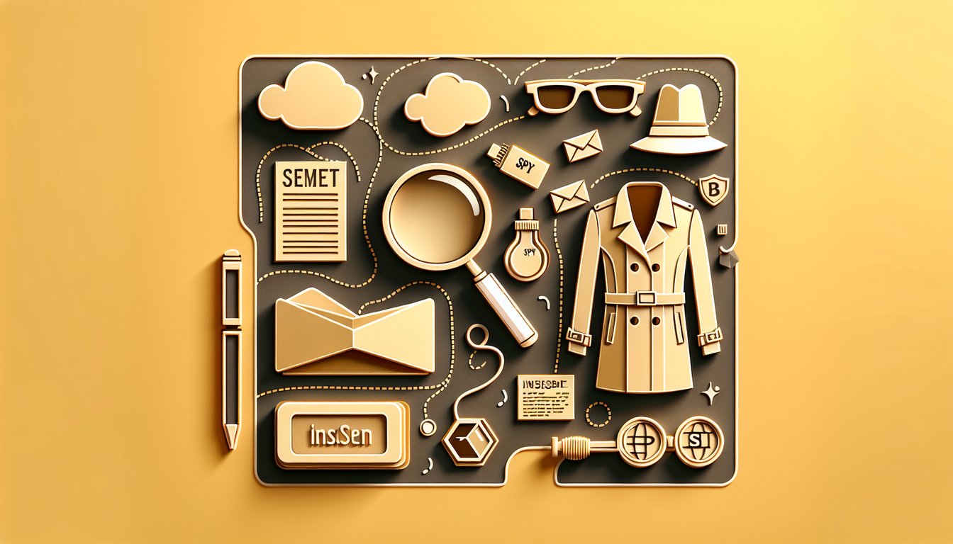 Paper cut spy figure with magnifying glass and secret dossier on golden yellow background