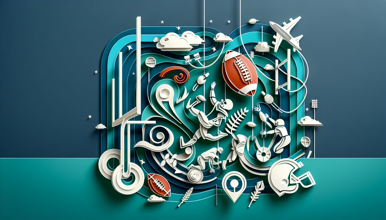 Paper art quiz illustration about New England Patriots football trivia on a teal background