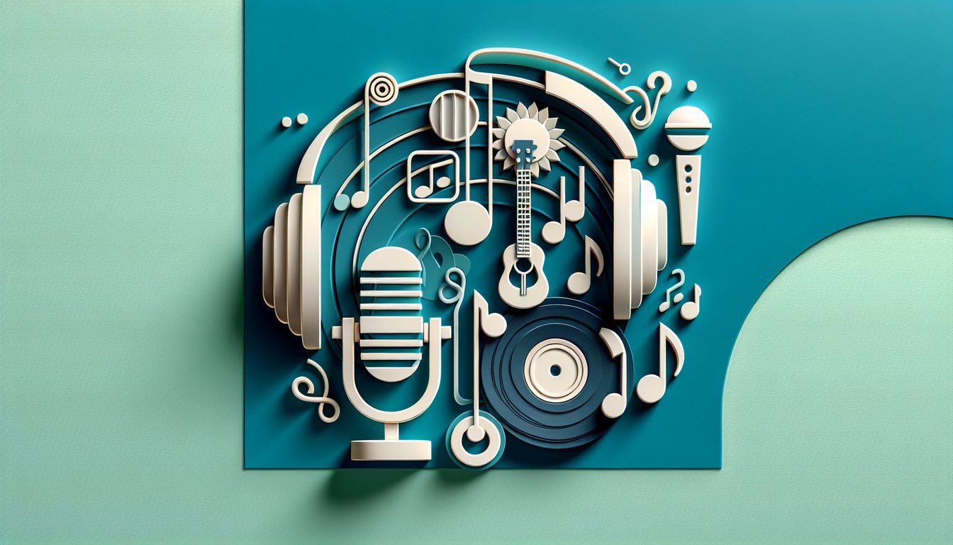 Paper art illustration for Billie Eilish quiz with trivia questions on teal background