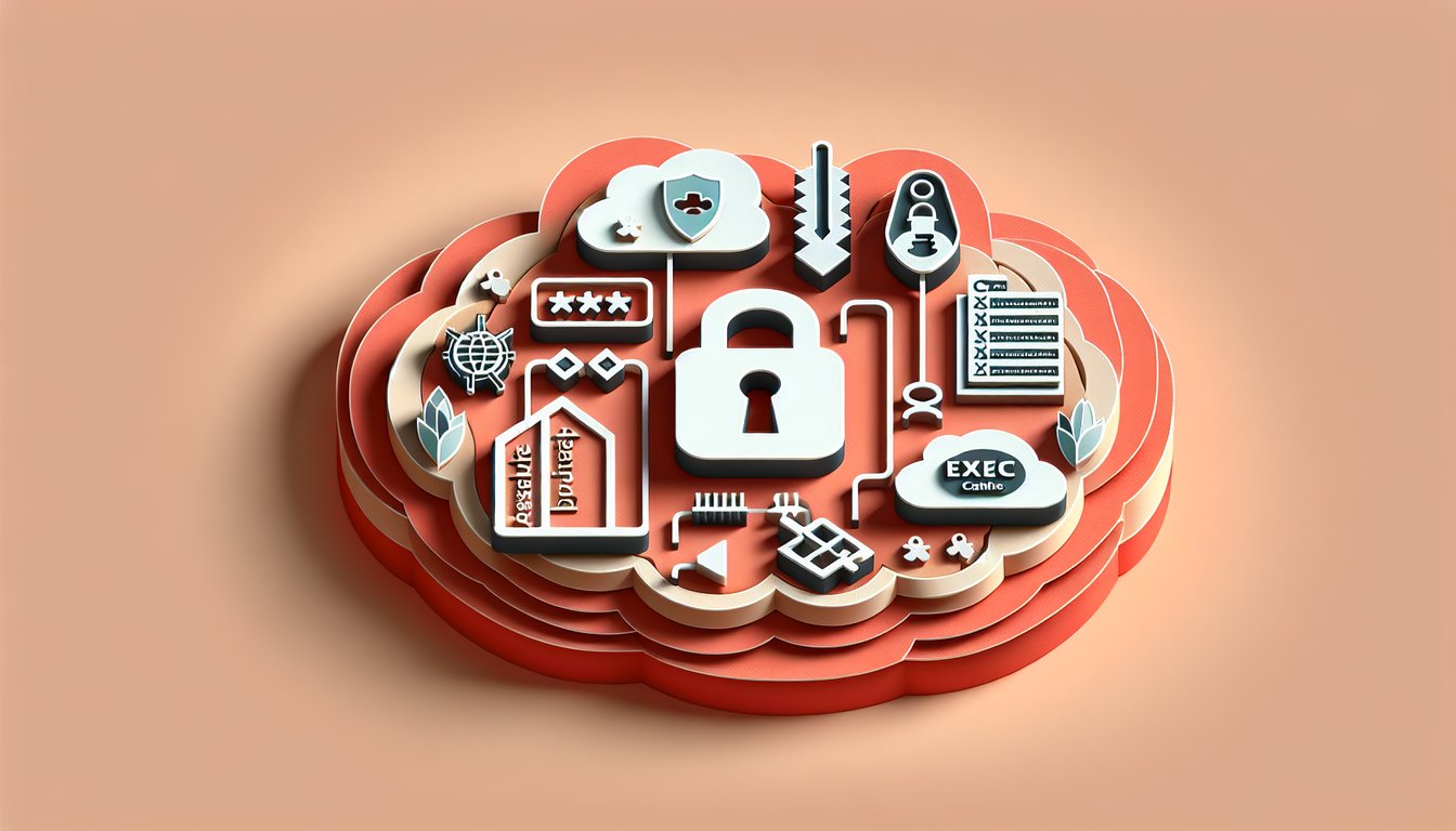Paper art style CCNA Security quiz with padlock key network icons on coral background