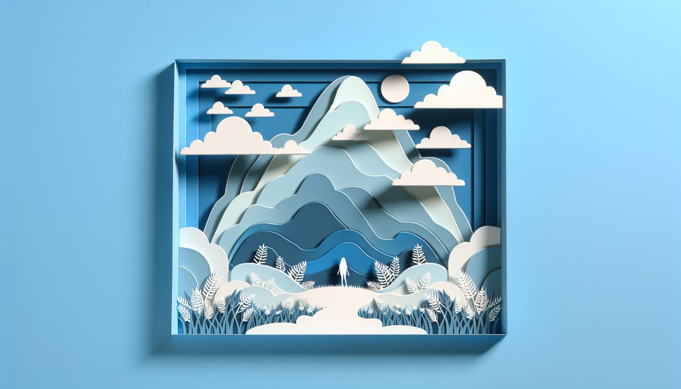 Paper art illustration for a personality quiz finding your perfect Olivia Rodrigo Sour track on a sky blue background