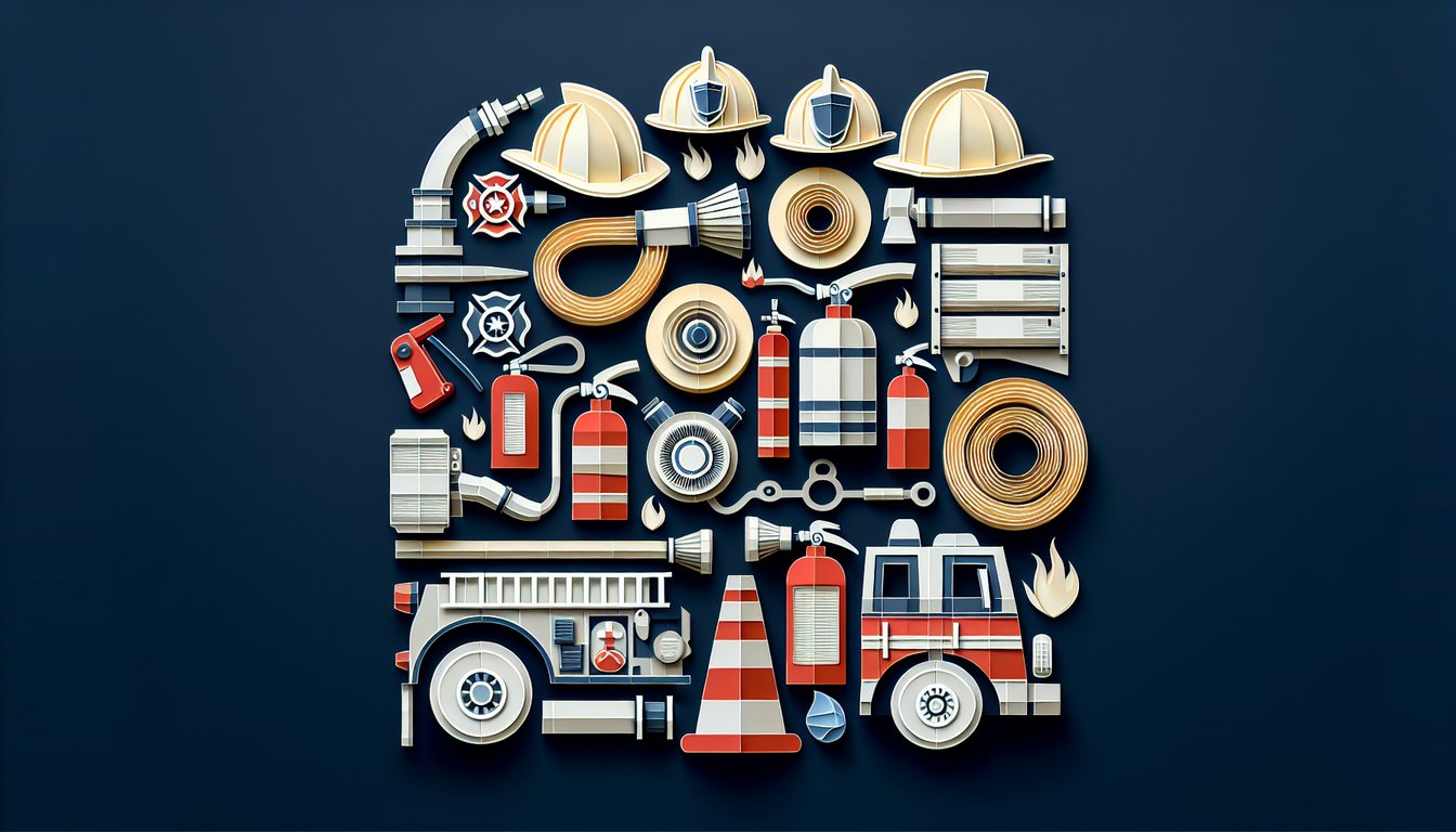 Colorful paper art depicting a quiz on Fire Service Equipment Knowledge Test