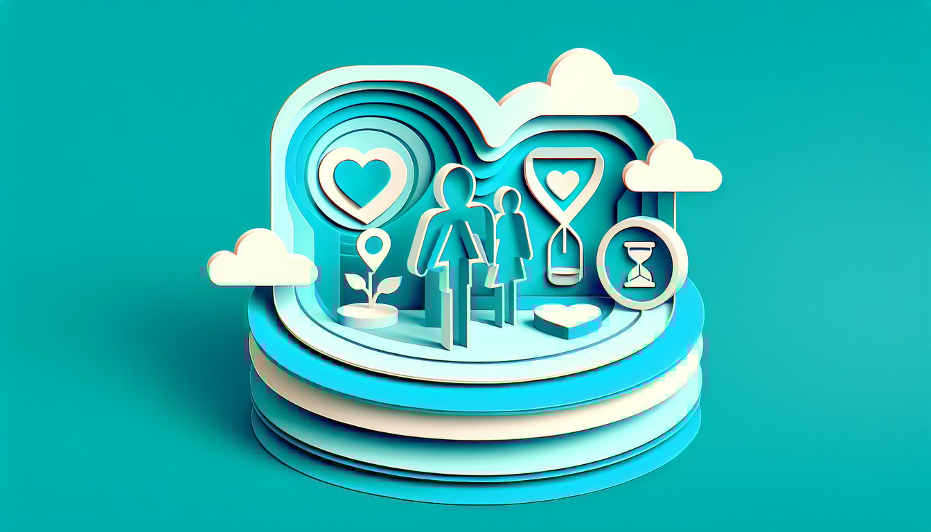 paper art hearts question marks for a Should I Ask Her Out quiz on a teal background