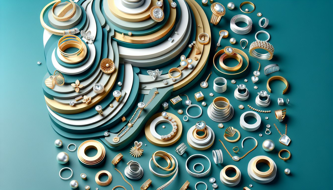 Paper art illustration shows silver ring gold necklace on teal background with quiz text to find perfect metal match