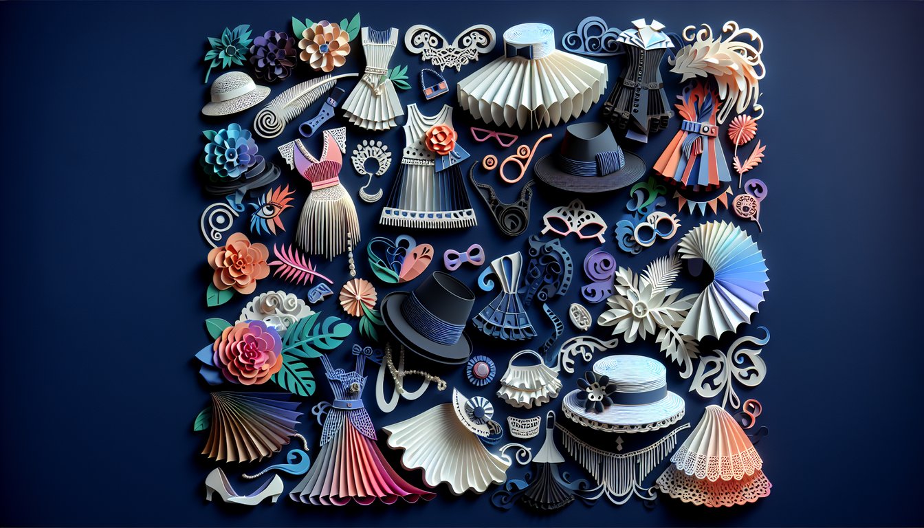 Paper art collage of vintage outfits and retro silhouettes on dark blue background for style roots quiz