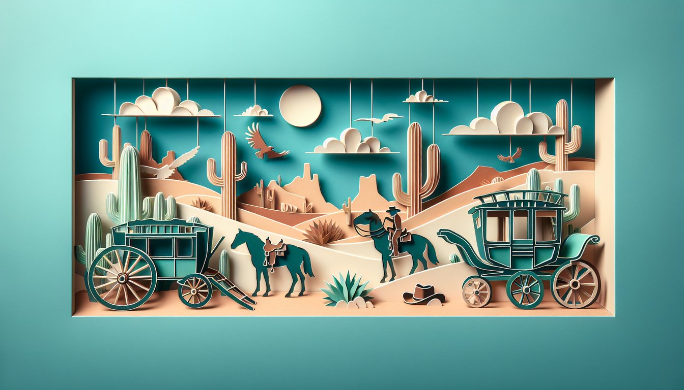 John Wayne paper art illustration for a trivia game on a teal background