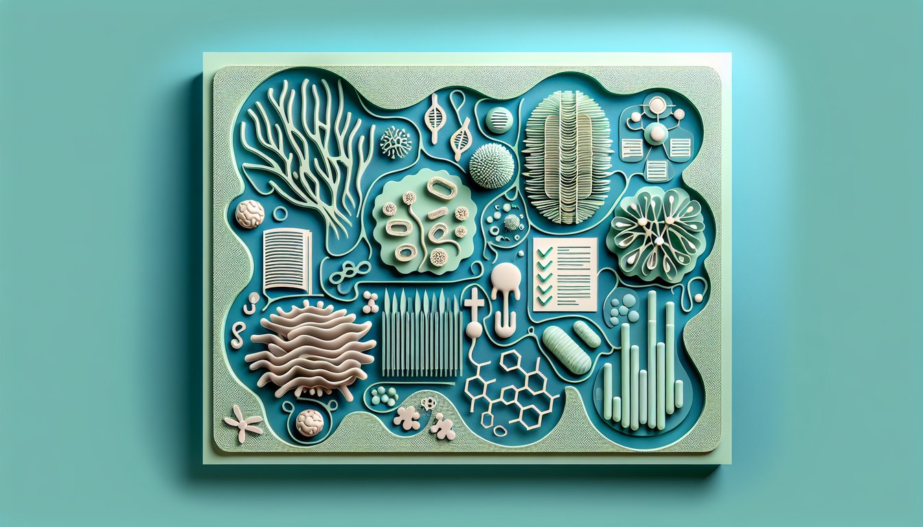 Paper art illustration of cells and organisms representing cellular transport homeostasis decomposers on a teal background