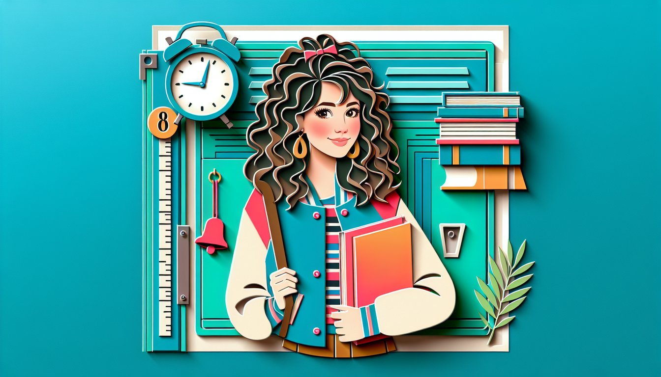 Tori Spelling Saved by the Bell quiz paper art illustration on teal background