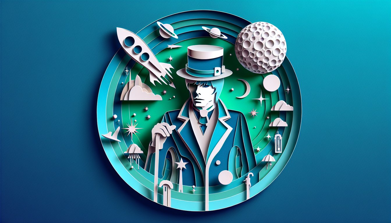 Paper art illustration for David Bowie personality type quiz on teal background