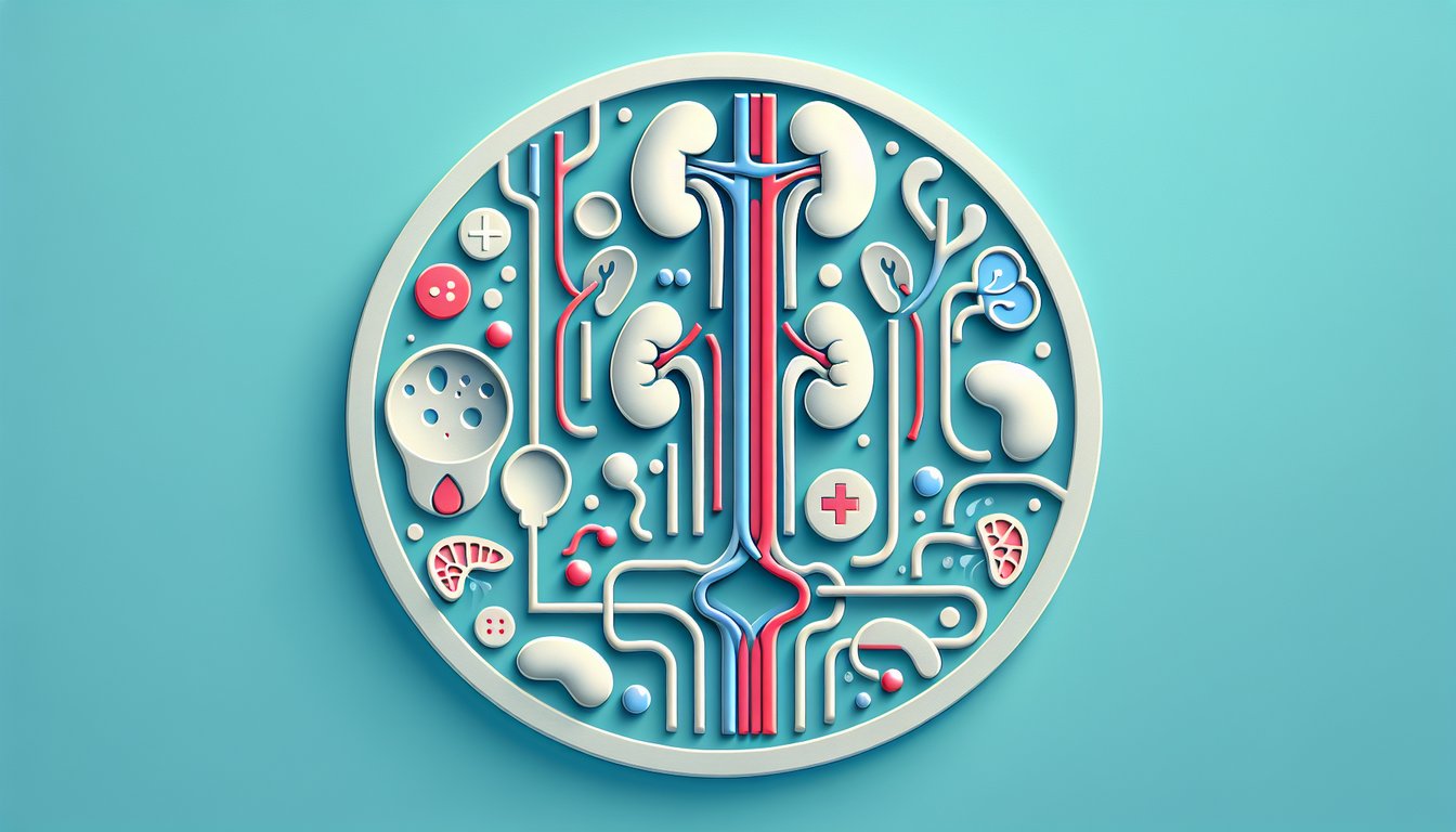 Paper art kidneys, bladder and nephron silhouettes on sky blue background representing urinary system quiz challenge