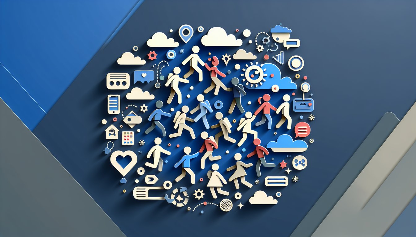 paper cut heart shapes and profile icons floating on dark blue background for a friends with benefits compatibility quiz