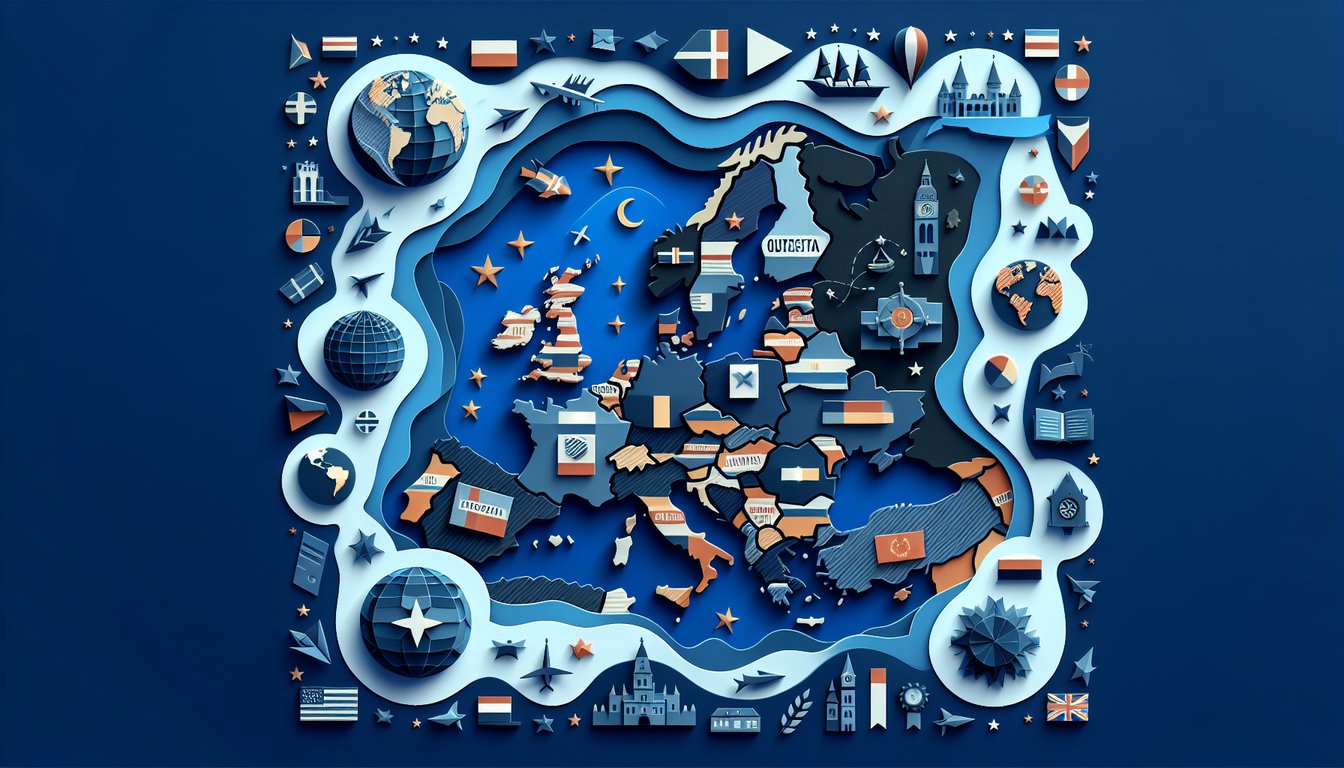 Colorful paper art depicting Europe map for a geography trivia quiz.