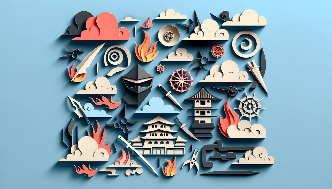 Paper art illustration for Naruto character quiz on sky blue background