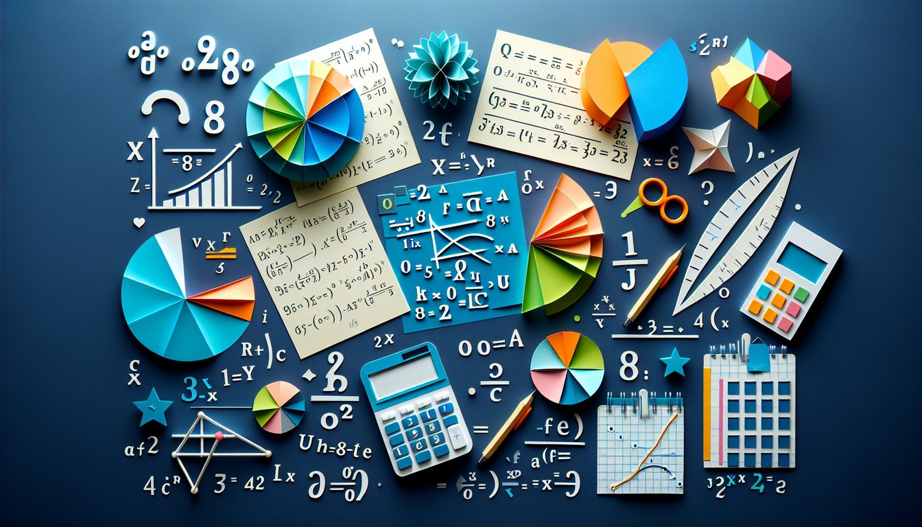 Paper art representing a high school math trivia quiz for students to evaluate algebra skills