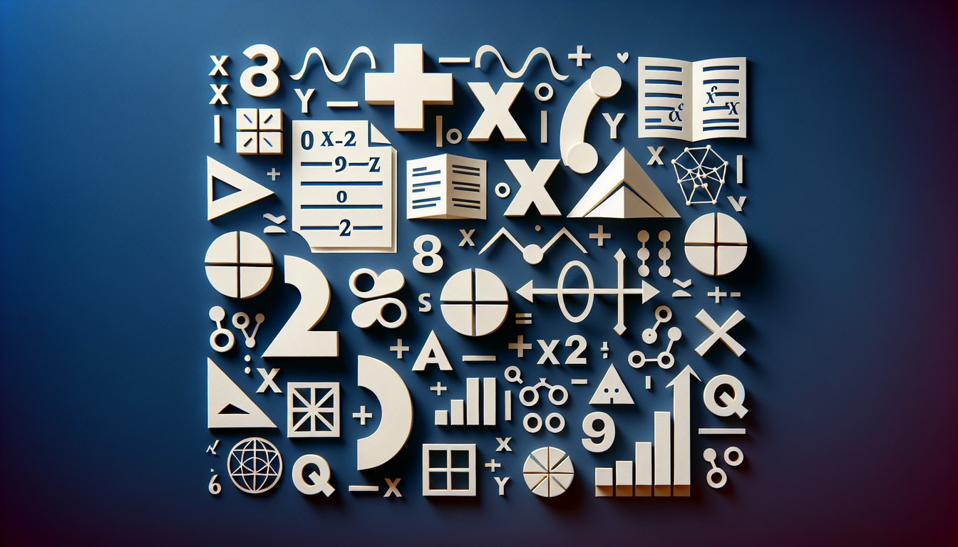 Colorful paper art promoting a dynamic Algebra 1 practice quiz for high school students.
