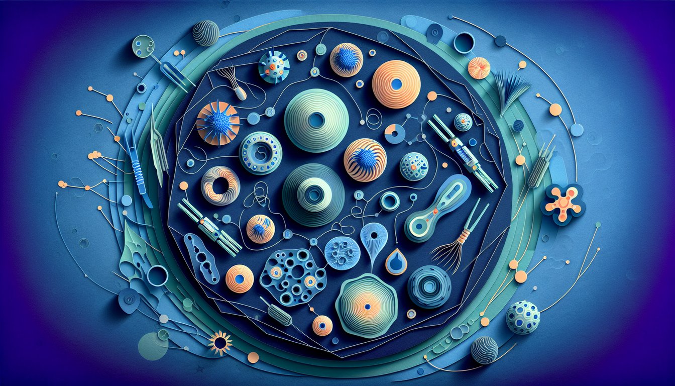 Paper art illustrating a Mitosis Mastery Quiz for high school biology students.