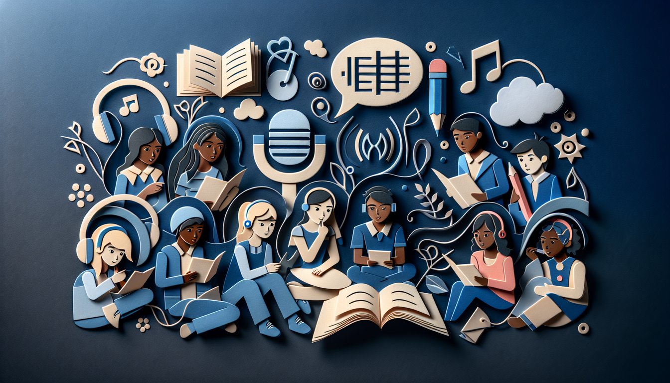 Colorful paper art promoting a trivia quiz on Pitch-Perfect Pronunciation for high school students.