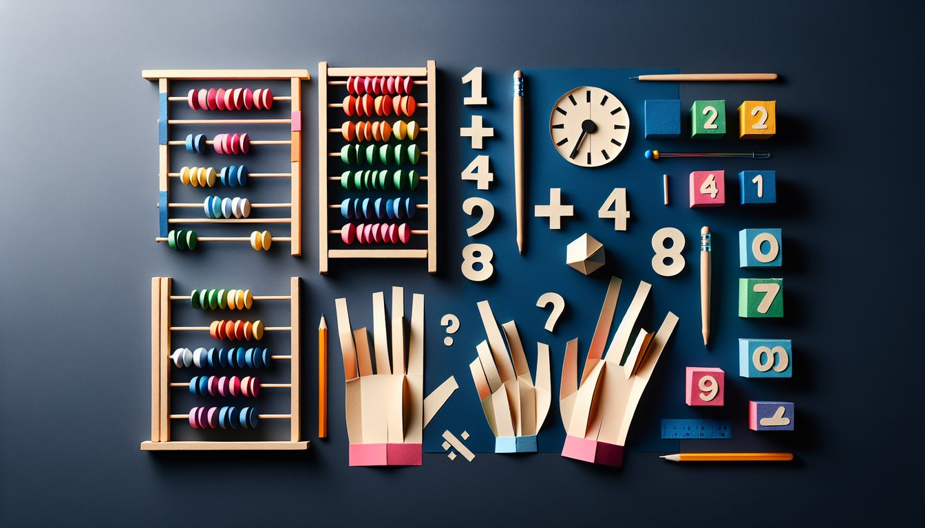 Paper art promoting Add  Subtract Mastery quiz for early elementary grade math learners.
