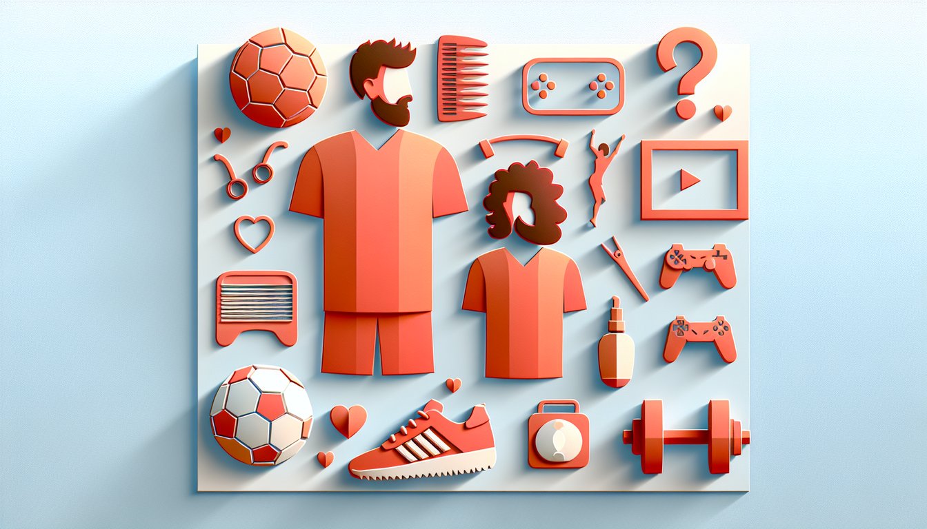 Paper art illustration of masculine icons, speech bubbles on coral background for a guys quirks quiz