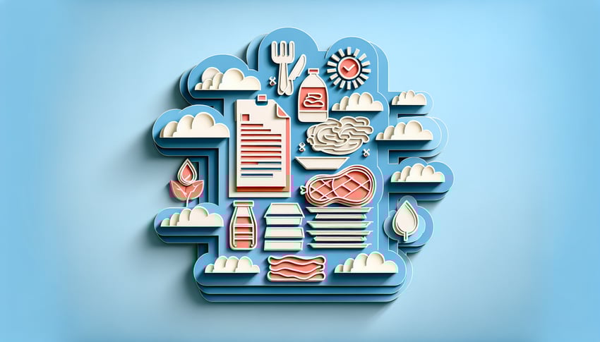 Paper art illustration for ServSafe skills quiz on sky blue background