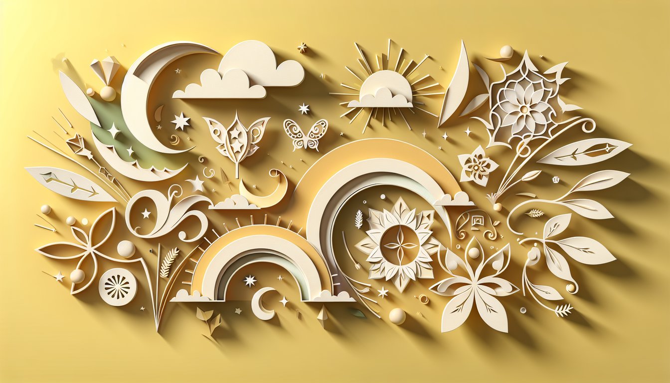 Paper art illustration for a Fairy Tail personality quiz featuring top female characters on a golden yellow background.