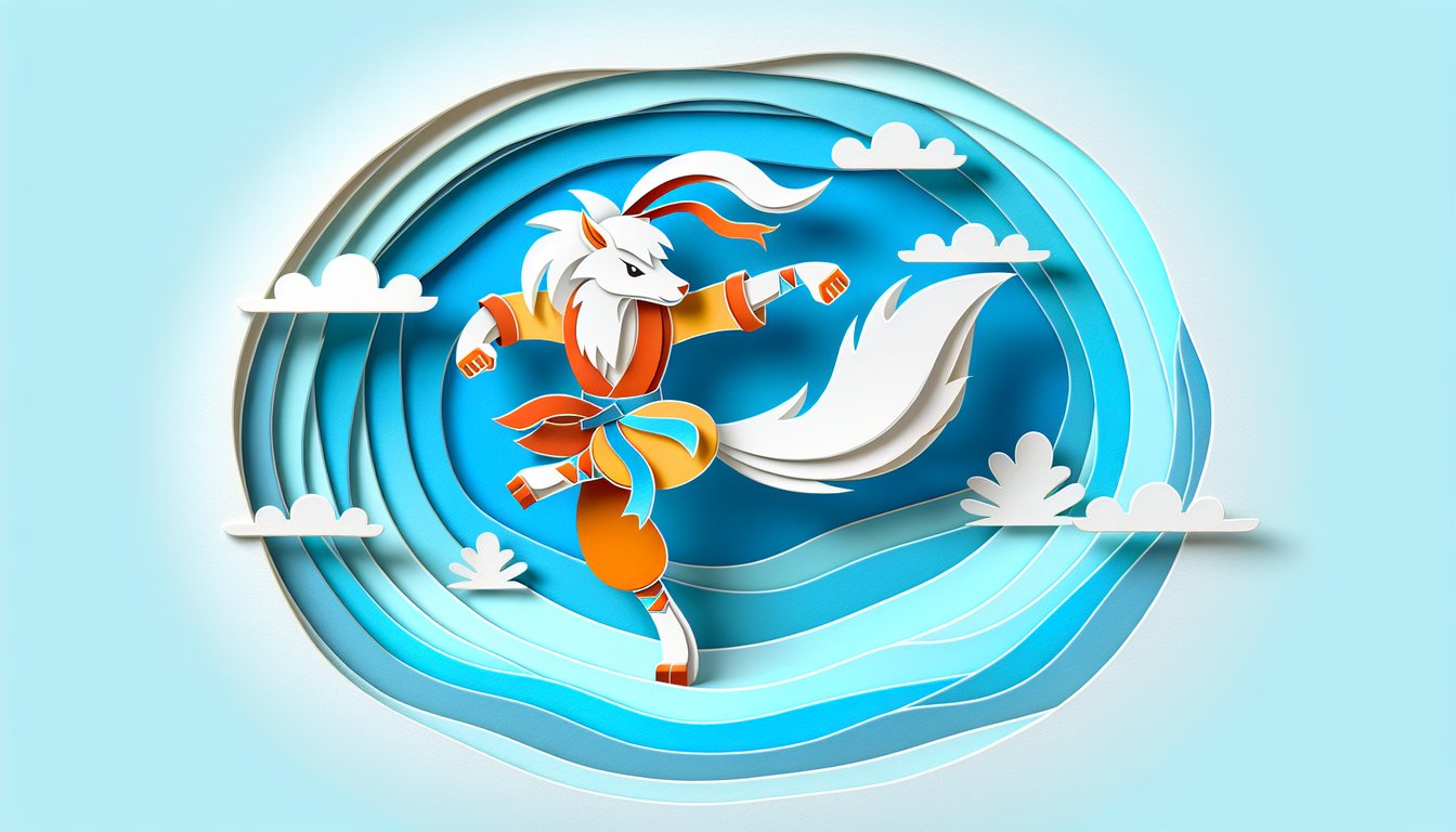 Paper art panda warrior and allies on sky blue background invites you to quiz revealing your Kung Fu Panda 2 character match