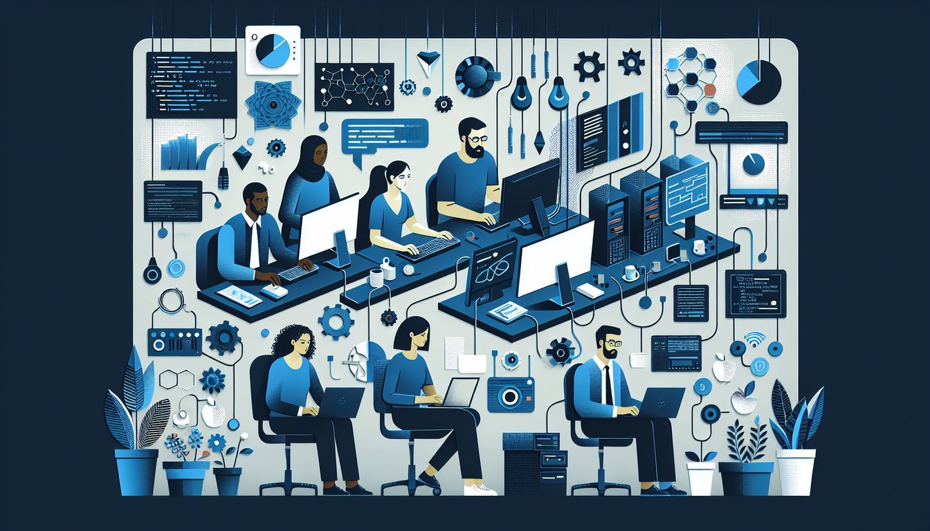3D voxel art depicting CS Team Project course, showcasing teamwork and computer science concepts.