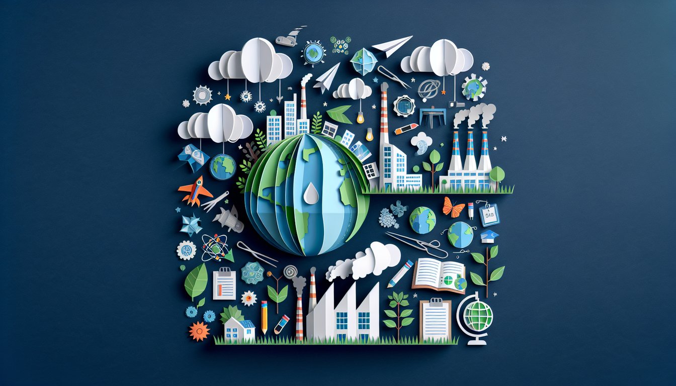 Colorful paper art promoting Pollution Pop Quiz for high school environmental science students.