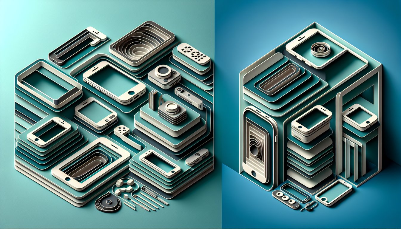 Paper art illustration for a quiz on discovering your ideal phone based on lifestyle and needs on a teal background