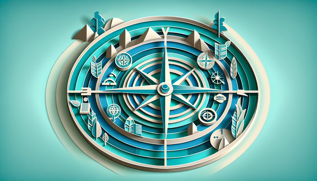 Paper art illustration for a morality test quiz on a teal background