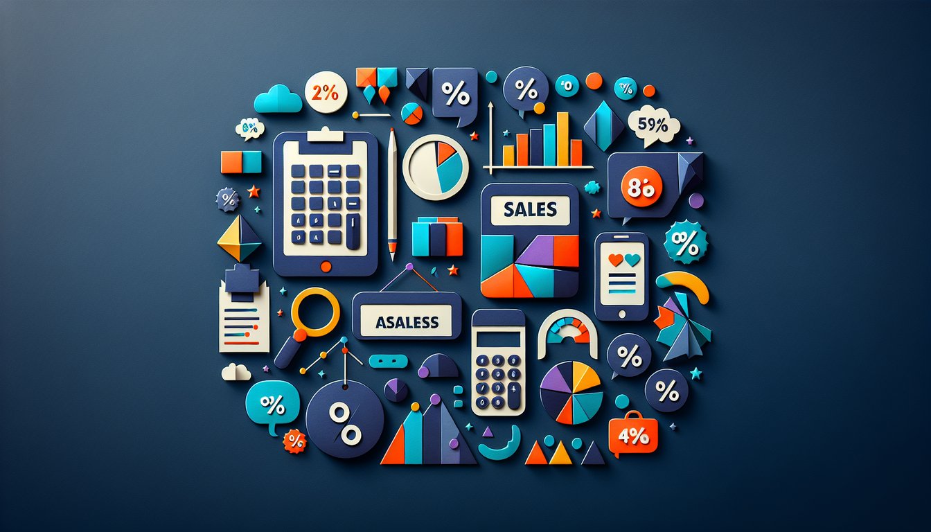 Colorful paper art depicting elements related to a Sales Math Assessment Quiz