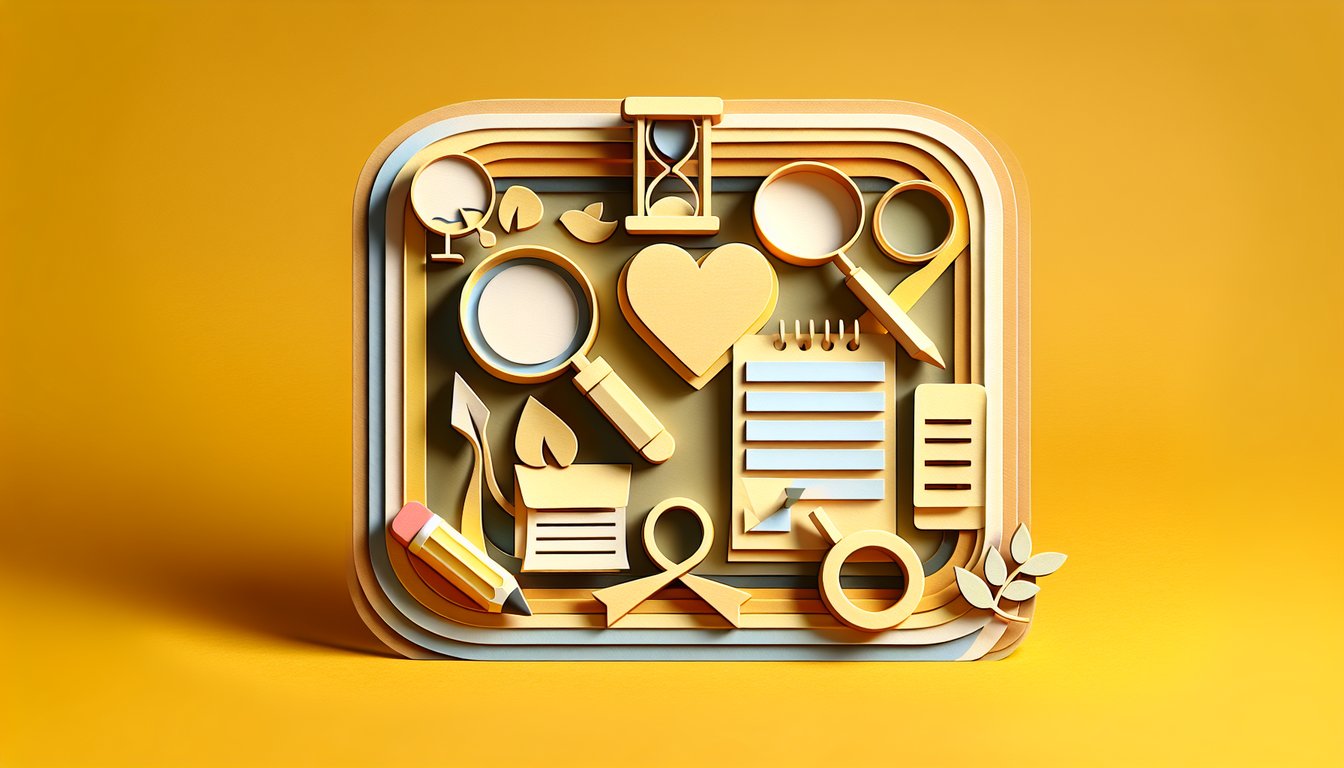 Paper art illustration torn heart between man and woman silhouettes question marks quiz theme on golden yellow background
