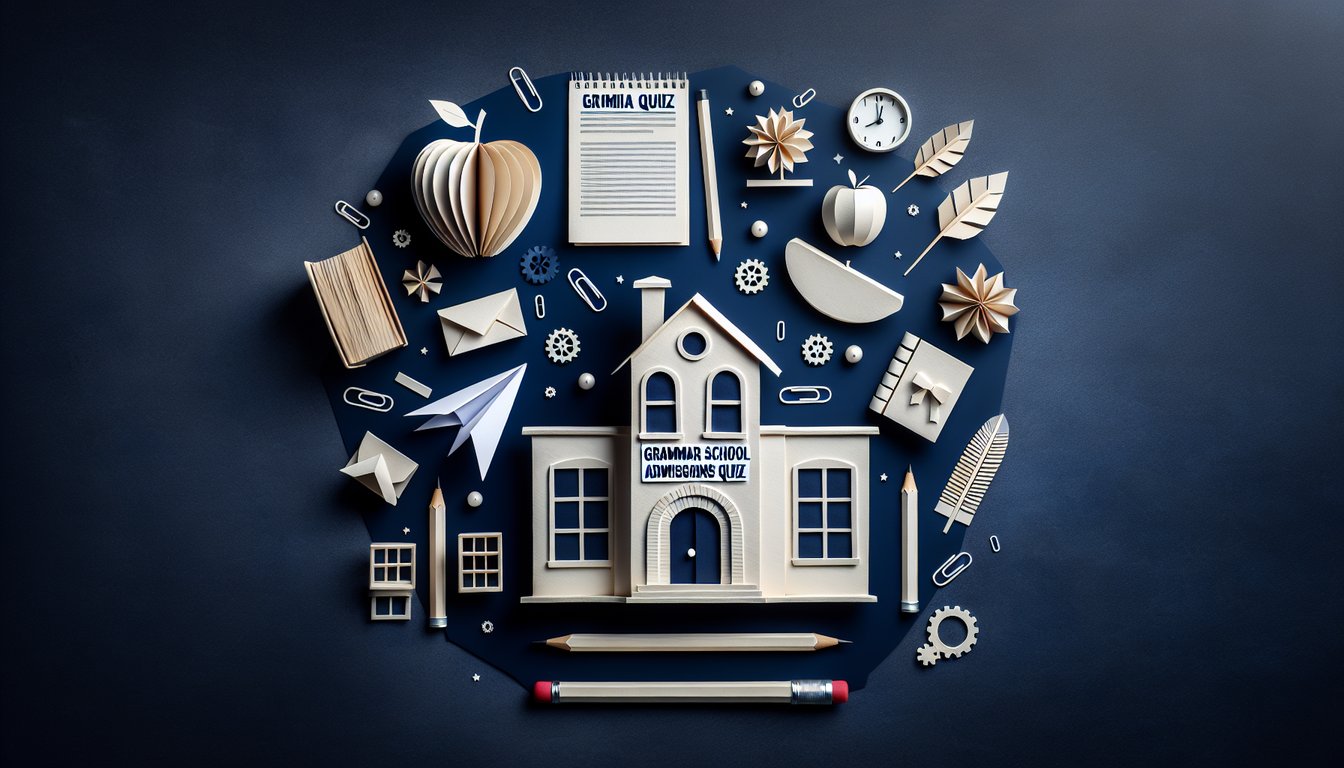 Colorful paper art illustrating a fun quiz on Grammar School Admissions
