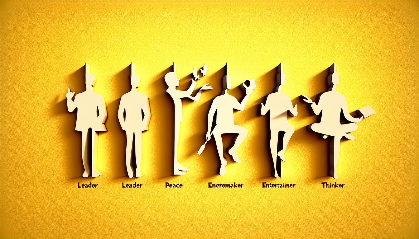 Paper art depicting diverse friends around a quiz icon on golden yellow background for a friend group personality test