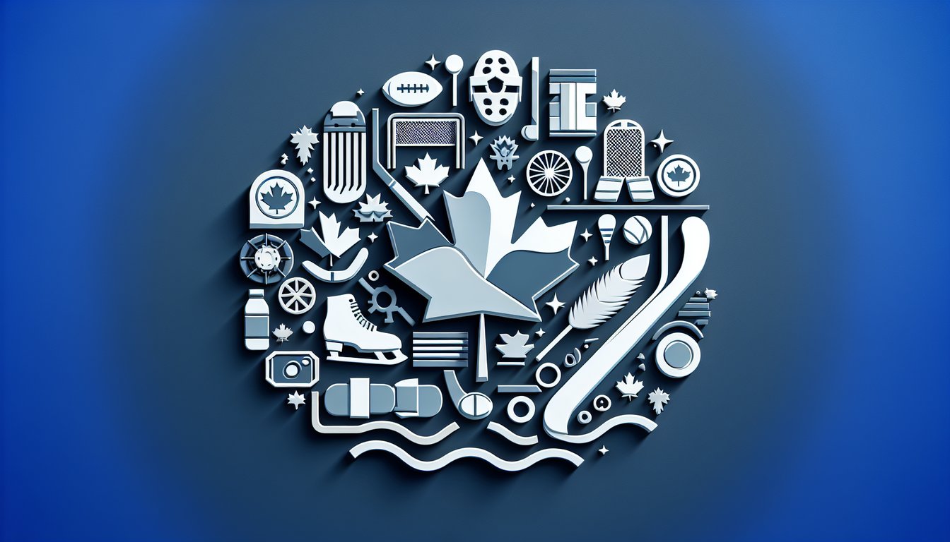 Paper art collage showing maple leaf beaver hockey stick and slang words like hoser for slang quiz on dark blue backdrop