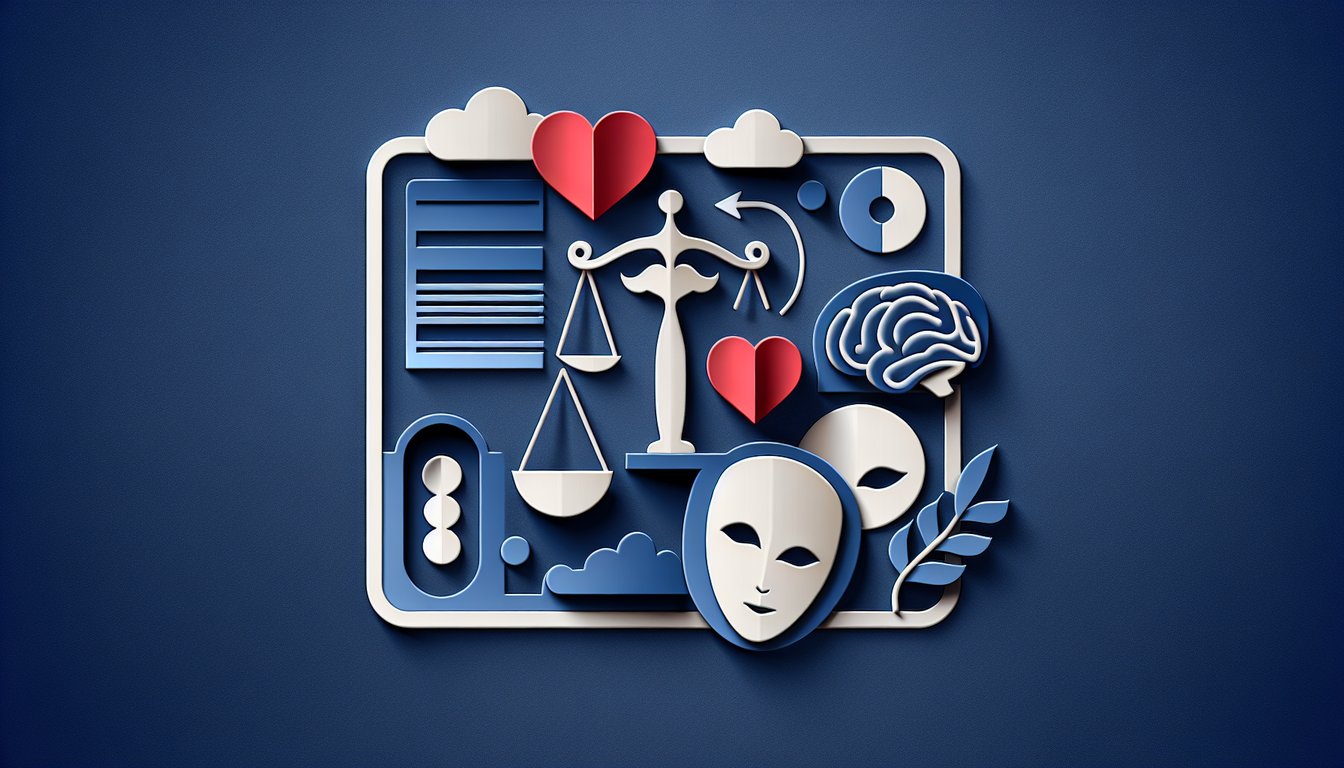 Paper art collage with Persona silhouettes, quiz elements on dark blue backdrop inviting personality discovery