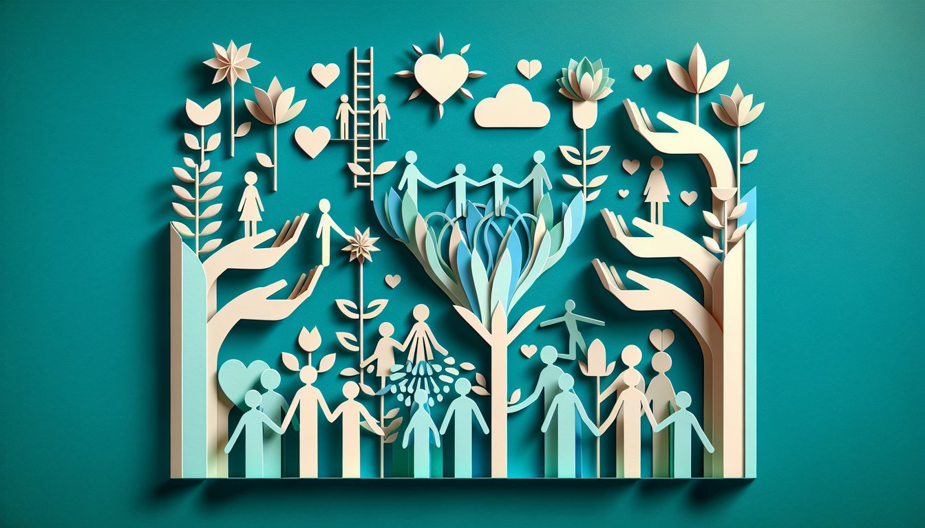paper cutout style teal background layered silhouettes of two friends linking hearts quiz for testing friendship skills