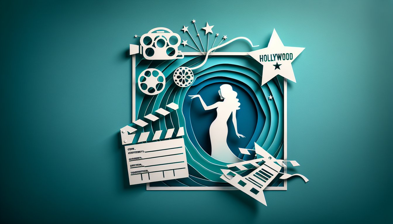 Paper art illustration of a female face on a teal background for a quiz testing your resemblance to Natalie Portman.