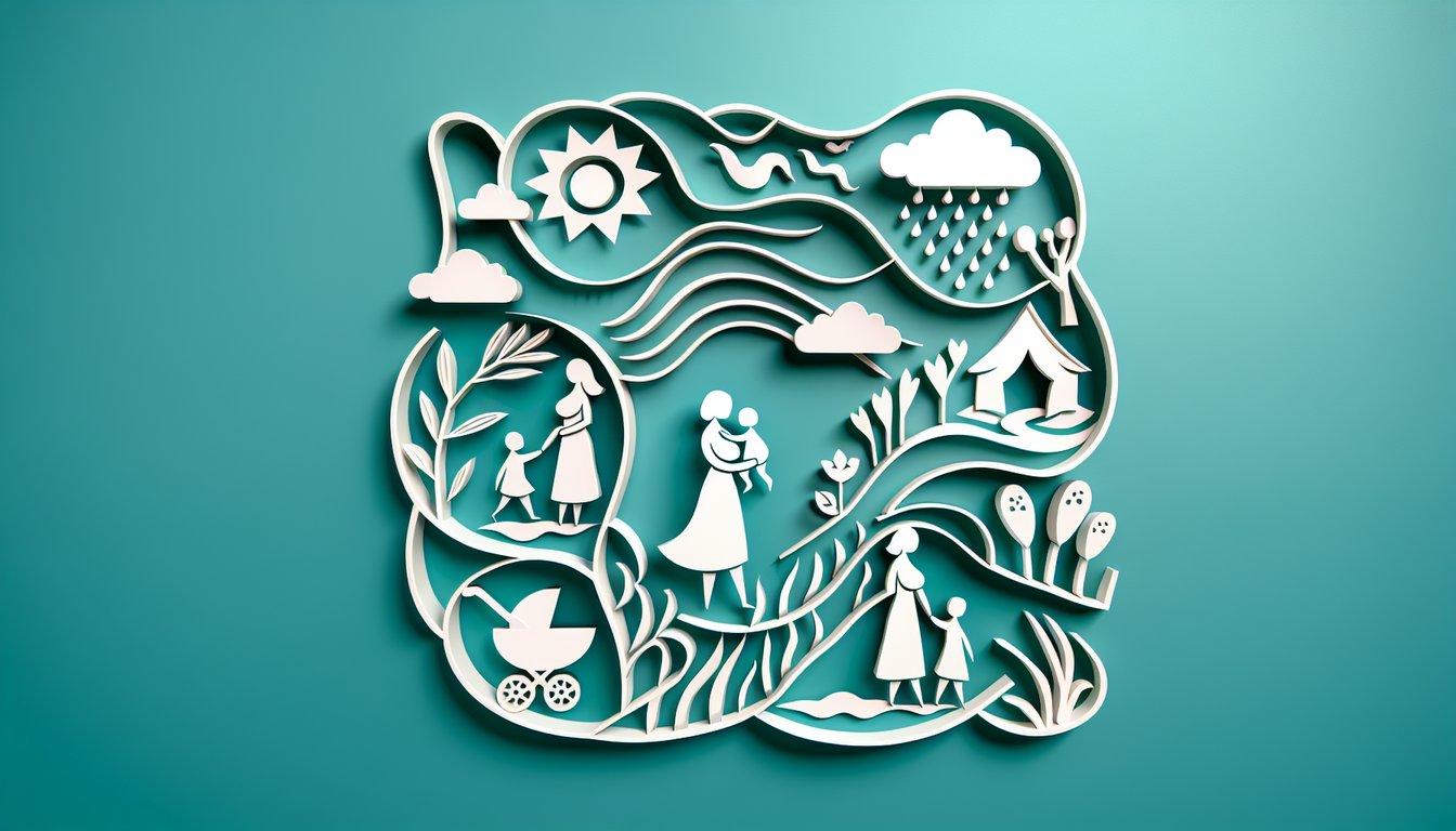 Paper art illustration for am i a bad mother quiz find your Good Bad Mother character on teal background