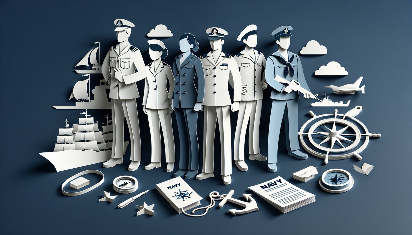 dark blue backdrop with paper cut anchor dog tag and pencil symbolizing navy quiz challenge highlights BMR knowledge test