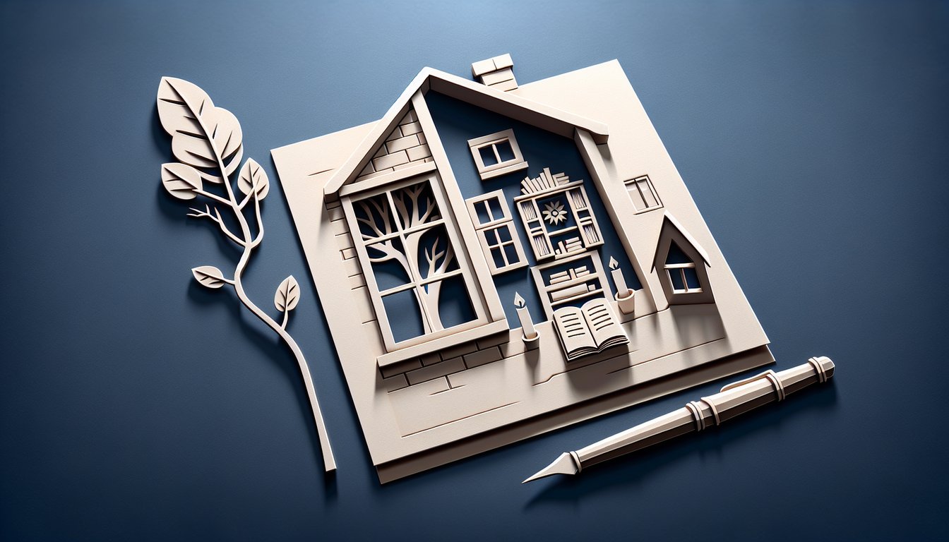 Paper art illustration of diary pages on dark blue background for quiz on Anne Frank Diary Act One Scenes 4-5
