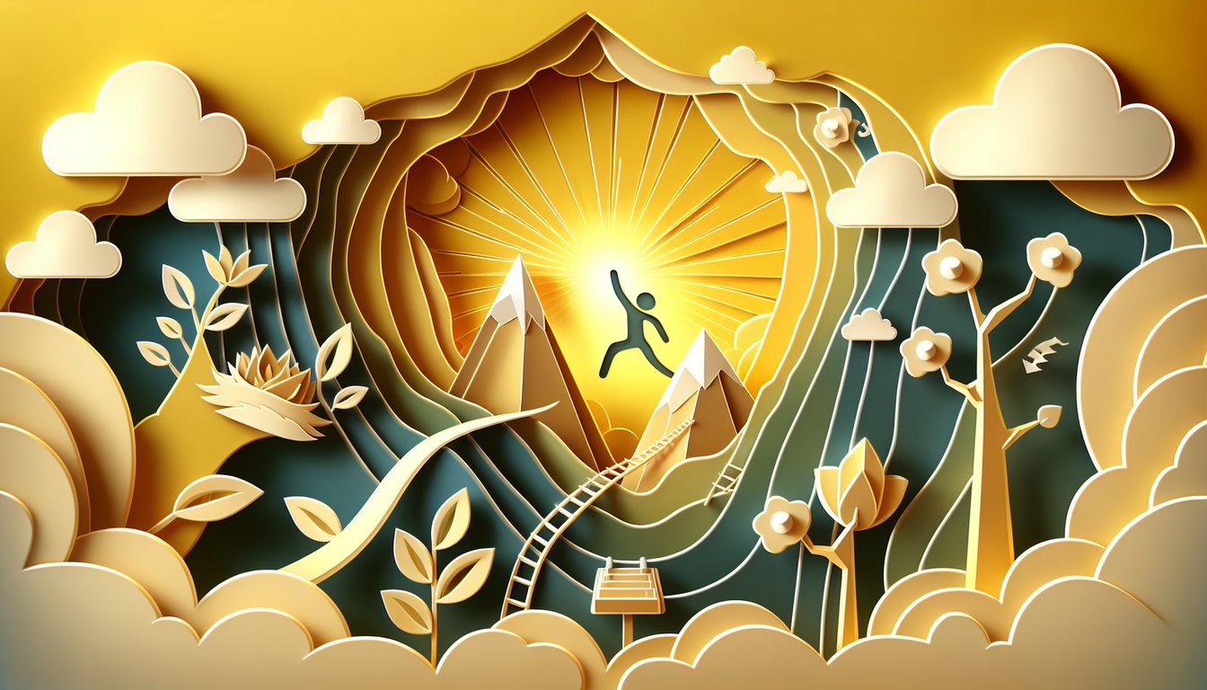 Paper art illustration for personality weakness test on a golden yellow background