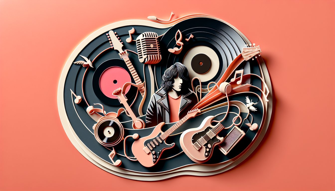 Paper art Doors quiz coral background rock band trivia hits Jim Morrison facts