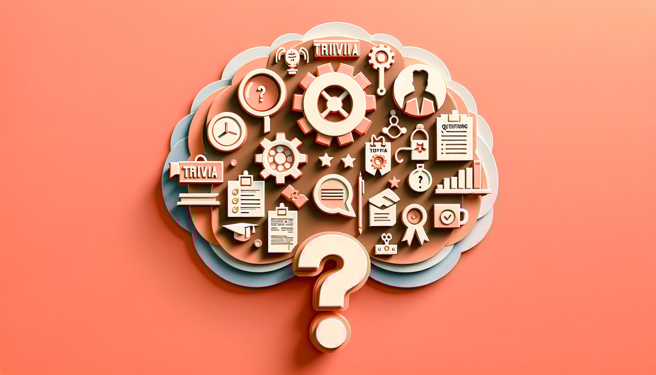 Paper art illustration for a fathers day trivia quiz with fun dad facts questions on a coral background