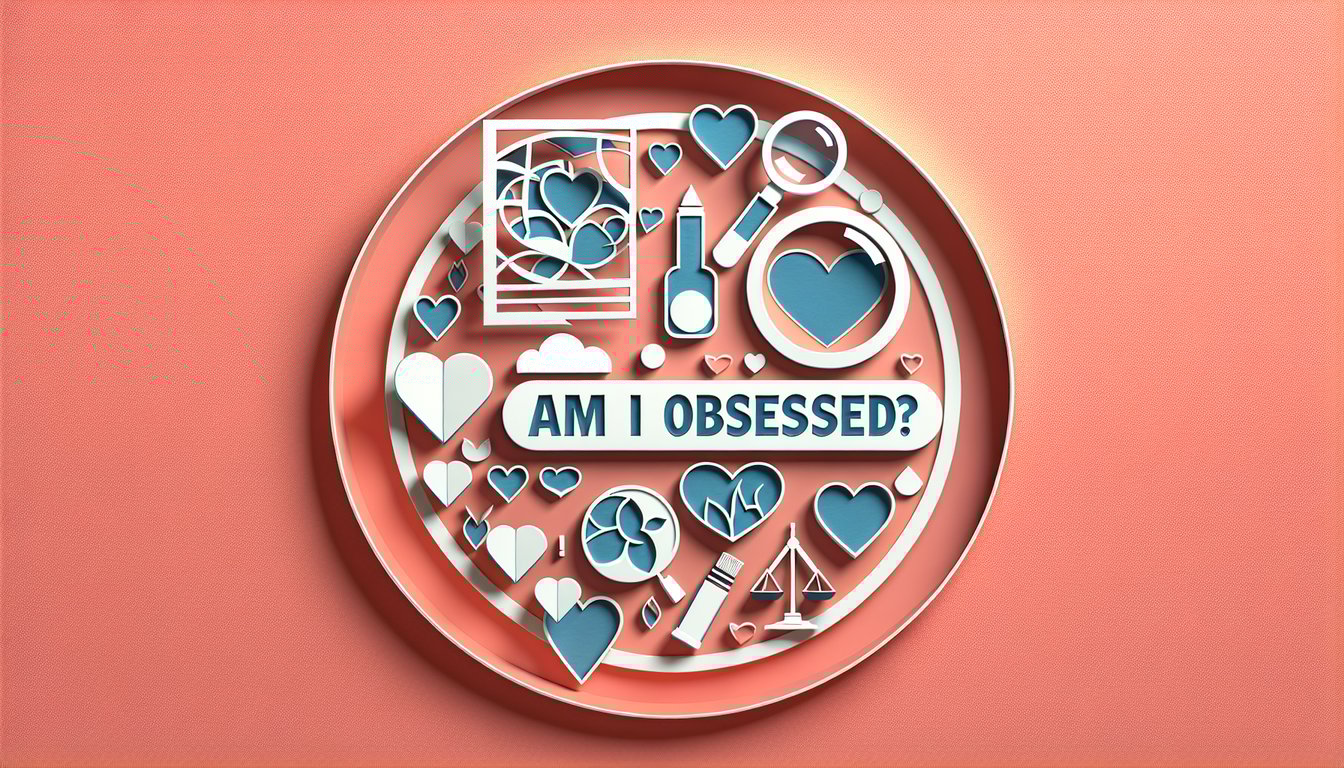 Paper art illustration for a personality quiz determining between love or obsession on a coral background.