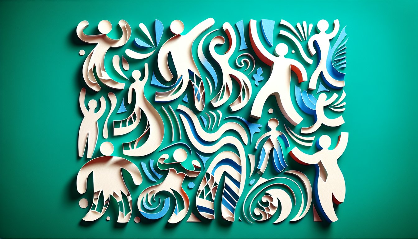 Paper cut silhouettes of diverse female figures on teal background representing body shape quiz